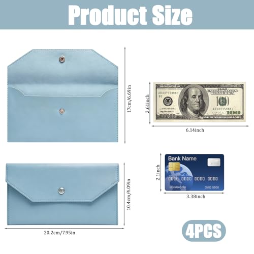 4 Pcs Leather Cash Envelope Wallets Set - PU Money Purses for Budgeting, KHRYPTXH