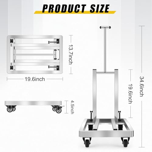 Folding Stainless Steel Hand Truck, Adjustable Handle Utility Cart with 4 Wheels & 2 Lashing Straps for Moving, Travel, Shopping, Office Use, Gardening,500 LB Heavy Duty Luggage Cart