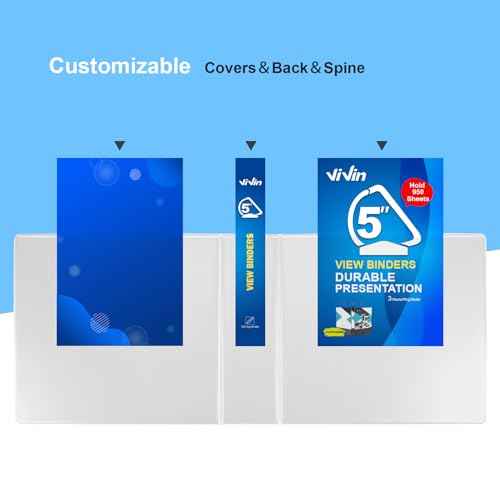 ViVin Durable 5 inch D Ring View Binder, Large 5" Slant-D Ring with 950-Sheet Capacity, Fit 8.5" x 11" Paper, 2 Pack(White)