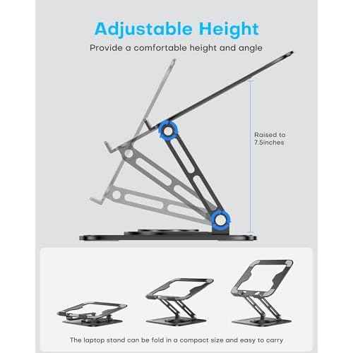 Adjustable Laptop Stand, Computer Stand with 360 Rotating Base, Ergonomic Laptop Riser Mount for Desk Foldable Protable Computer Desk Fits with MacBook Pro Air (10-16") - Black