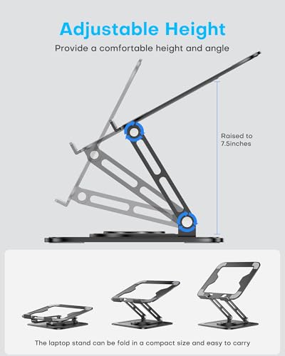 LOXP Adjustable Laptop Stand - Classic Black, 360° Rotating, Foldable & Portable