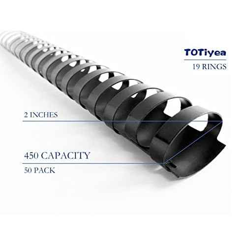 TOTiyea 50 Pack 19 Ring Plastic Binding Combs, 2 Inch Diameter, 450 Sheet Capacity, Letter Size, Black Comb Binding Spines