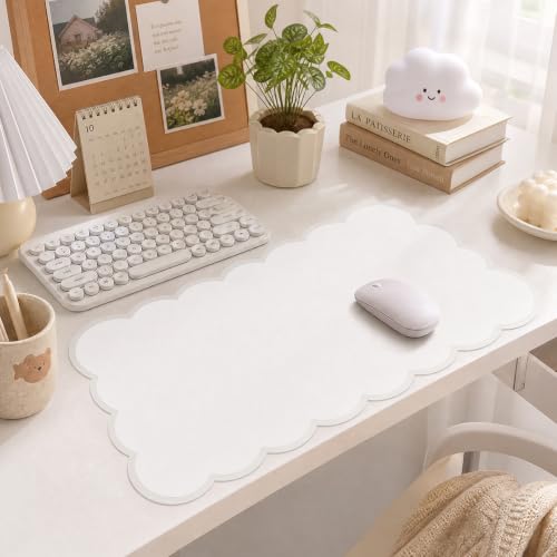 Yuhijoy Beige Scalloped Desk Mat 31.5x15.7-inch Large Mouse Pad for Office & Gaming