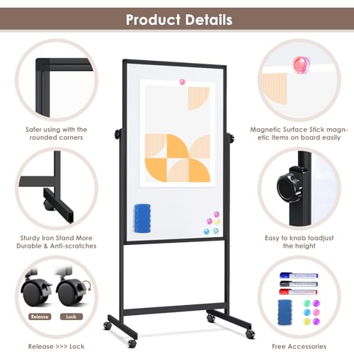 Reliaboard Double Sided Cork & White Board on Wheels 48x32in Aluminum Frame