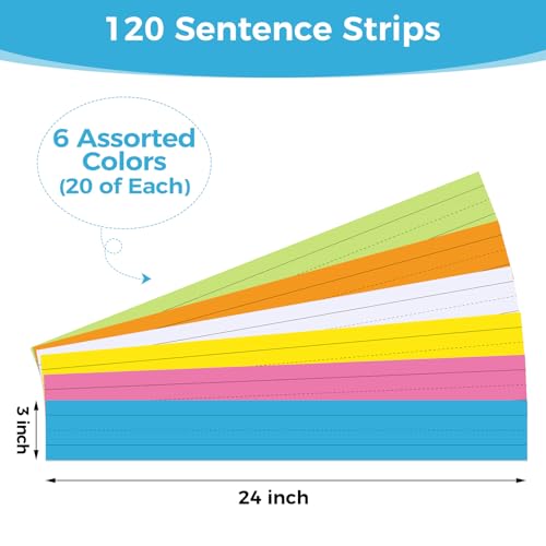 120Pcs Rainbow Color Sentence Strips for Teachers 3” x 24” Cardstock Learning Tool