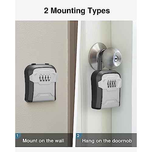Puroma Lock Box, Key Lock Box Wall Mount & Portable Combination Lockbox with Resettable Code, Security Lockbox for Outside House Keys, Apartment Realtors Spare Keys Storage (1 Pack, Gray)