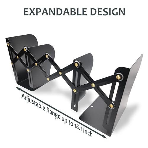 Yuetshuni Black Adjustable Metal Bookends for Heavy Books, 19-inch