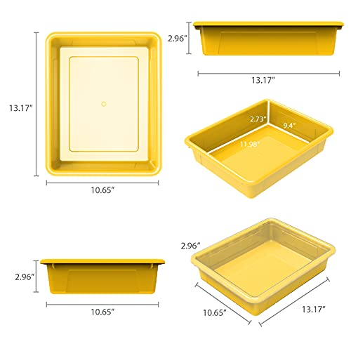 Storex Letter Size Flat Storage Tray – Organizer Bin with Non-Snap Lid for Classroom, Office and Home, Yellow, 5-Pack (62538U05C)
