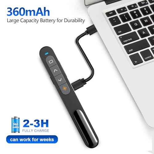 Norwii N76 Rechargeable Presentation clicker, Long Range Presentation Remote, Wireless Presenter, Pointer for PowerPoint Presentations, Slide Control - Green Light+Case