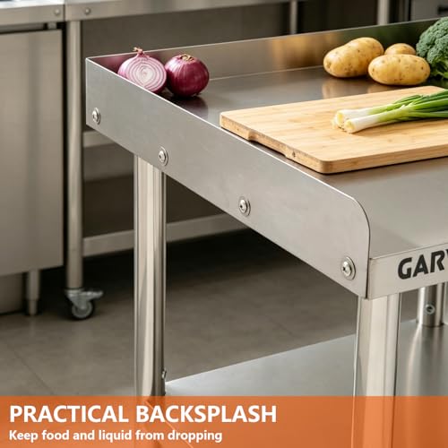 Garvee 30x24x26 Heavy Duty Stainless Steel Straight Edge Prep Table (0.7mm) - Without Wheels