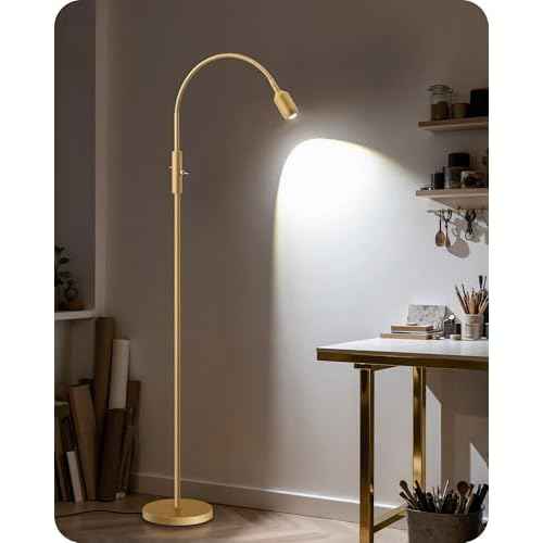 Reading Floor Lamp, 74.2" Tall LED Lamp with, 360¡Æ Flexible Gooseneck & Touch Control, 5000K Cool White LED, Sturdy Base, Crafts Standing Lamp, for Reading, Living Room, Matte Gold D16LD05