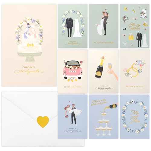 ZICOTO Beautiful Wedding Cards Set of 10 with Envelopes and Stickers ? Elegant Blank Engagement Cards for Personalized Congratulations Wishes ? Perfect for Wedding Shower Gifts for the Bride & Groom