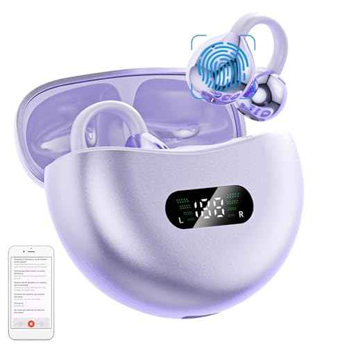 Diydeg AI Translation Earbuds Real Time, 144 Online Language Translator Earbuds, 3 in 1 Wireless Bluetooth Headphones Noise Canceling, HD Sound Atmos, Lightweight Earclip Headphones, Purple
