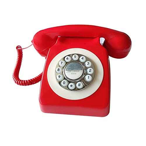 Corded Red Retro Telephone for Home Office, Classic Old Fashion Landline Phone, Wired Antique Decorative Desktop Phones Gift for Family