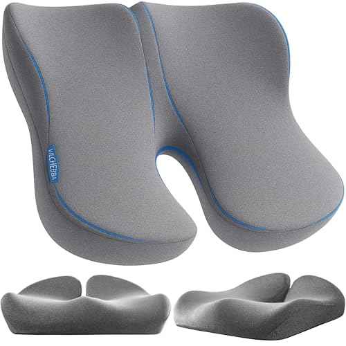 Seat Cushion, Office Chair Cushion for Sciatica, Coccyx Cushion, Ergonomic Memory Foam Seat Cushion for Car, Home, Pressure Relief Pad for Hip, Tailbone, All Day Comfort - Gray