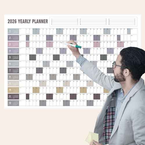 Yearly Wall Calendar with Holidays, Full Year Calendar One Page, Annual Year Wall Calendar with Stickers, Horizontal, 23"X 33" (Open), Paper Folded