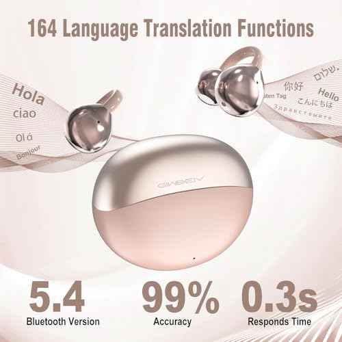AI Translation Earbuds Real Time, 164 Language Translator Earbuds, 3-in-1 Wireless Clip on Earbuds, Bluetooth 5.4 Headphones, Translating Device for Travel Business Learning (Pink)