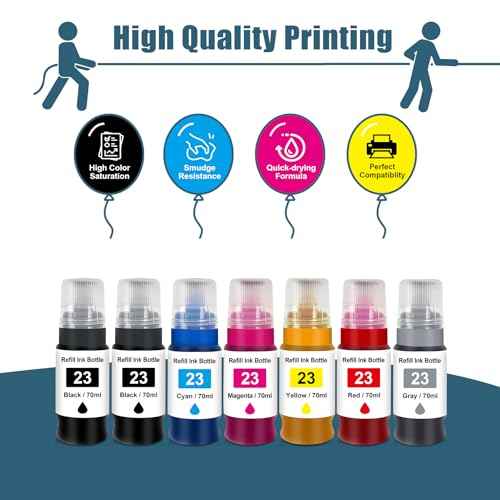 Compatible G620 Refill Ink GI-23 Ink Replacement for Canon GI23 Ink Refill Bottle Work for Canon G620 G520 Printer (7-Pack, Black*2, Cyan Magenta Yellow Red Gray)