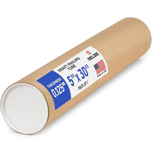 5" x 30" Made in USA Kraft Paper Mailing Tube, 1 Tube, 2 Caps