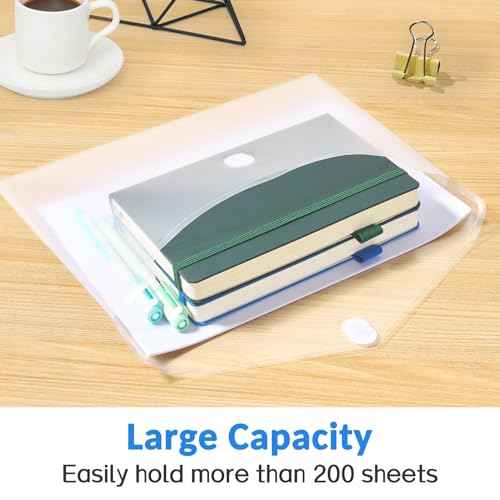 Sooez 6 Pack Plastic Envelopes File Folders, Rainforced Clear Folder Important Document Organizer, A4 Letter Size Bill Receipt Paper Holder Organizer Folder with Closure for School Office
