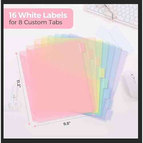 SKYDUE Pastel Binder Dividers with Tabs and Pockets - Soft Plastic Dividers for 3 Ring Binder, Includes 16 Blank Index Labels, for School & Office Organization, Pink