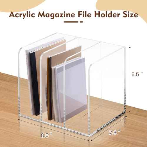 B5 Thickened Acrylic Desk Organizer,Book Organizer,Acrylic Book Holder,Acrylic File Organizer Equipped with 3 Vertical Compartments Rack,with Scratch-Resistant Pads to Protect Your Desktop
