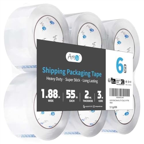 Art3d 6 Rolls Heavy Duty Clear Packing Tape 1.88" x 55 Yards, 2 Mil Thick, Includes 3" Core