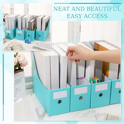 Geyee 50 Pcs Cardboard Magazine Holder Magazine File Holder Magazine Storage Box Document Magazine File Organizer with 50 Pcs Labels for School Office Home Supplies (Blue)