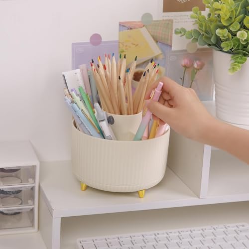 Beige SKYDUE 360° Rotating Plastic Desk Pen Organizer with 5 Slots - Office & Home