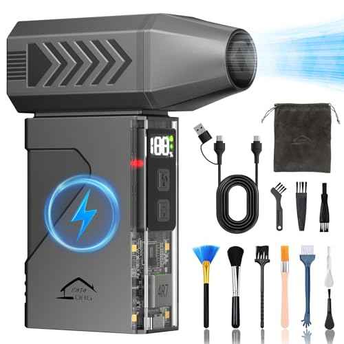 CasaHDG Compressed Air Duster with 180,000 RPM Motor, Cordless Electric Blower for Keyboard, PC, Car Interiors & Snow Cleaning ? 10,000mAh Power Bank & LED Light Included