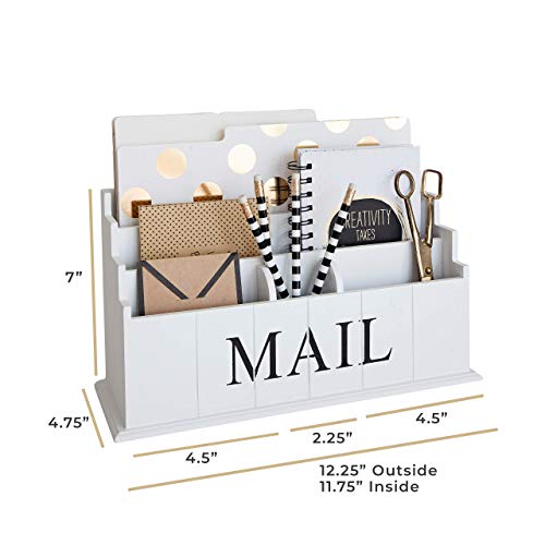 BLU MONACO White Wooden Mail Organizer ? 3-Tier White Desk Organizer ? Rustic Country Mail Sorter for Kitchen Countertop or Office Use