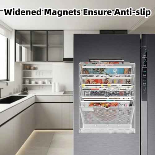 6 Tier Magnetic File Holder, No Drilling Installation File Cabinet Organizer,Black Magnetic File Holders, Magnetic Paper Holder for Refrigerator,File Cabinets, Whiteboard, White