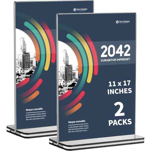 2 Pack 11x17 Inch Acrylic Sign Holder - Clear T Shaped Double Sided Picture Flyer Sign Holder Table Menu Display Stand for Office Restaurant (11x17 Inch)