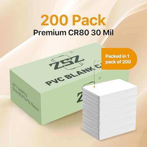 CR80 30 mil Blank PVC ID Cards, 200 Pack for Photo ID Printers (Double-Sided, No Chip)