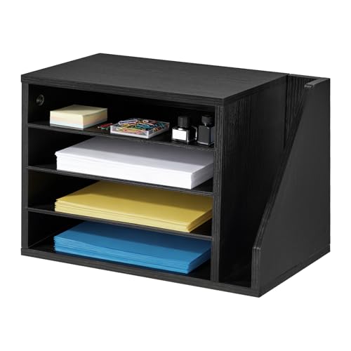 VEVOR Wooden Literature Organizer 15.75 x 9.25 x 11.02 in Black - Office Mailbox with 4 Compartments & Side Storage