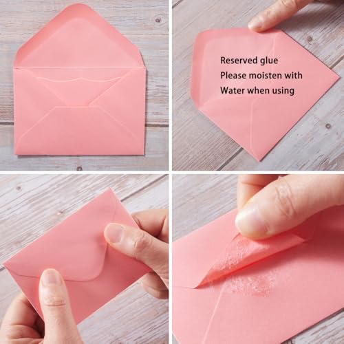 Pink Mini Envelope Set with Note Cards - 100 Pack, 5 Colors, 4x2.7 Inches