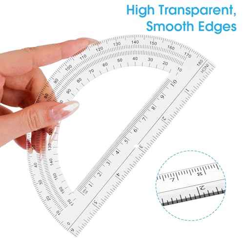 10 Pack Clear Protractor, 6 Inch Plastic Protractors, 180 Degrees Accurate Math Geometry Tools for School, Office, Classroom (Clear)