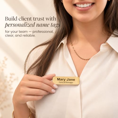 MIA·MIA Custom Engraved ID Name Tag Tag with Text & Logos – Only Text Variation, Metal or Acrylic, Front Pin or Magnetic Backing