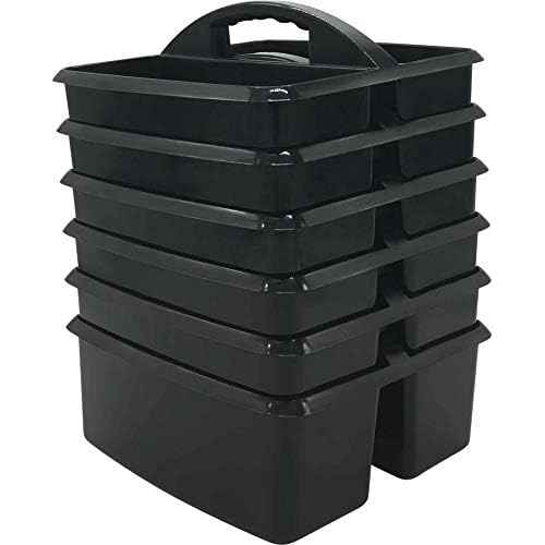 Teacher Created Resources Black Portable Plastic Storage Caddy for Classrooms, Kids Room, and Office Organization, 3 Compartment, 9.25" D x 9" W x 5.25" H, 6-Pack
