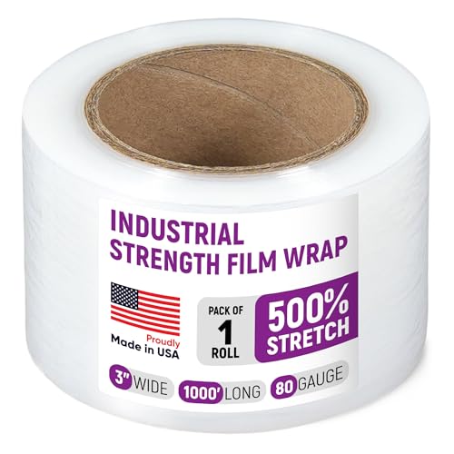 3" x 1000' Industrial Strength Stretch Wrap, Ready to Use Pack of 1