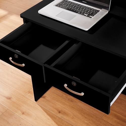LayBurst Black Small Reception Desk with Two Lockable Drawers, Cable Management, 31in L x 17.7in W x 39.3in H