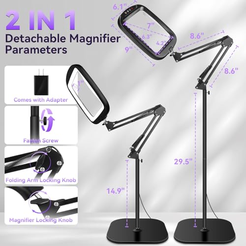 Black Extra Large Floor Magnifying Glass with Light & Stand 30X 10X