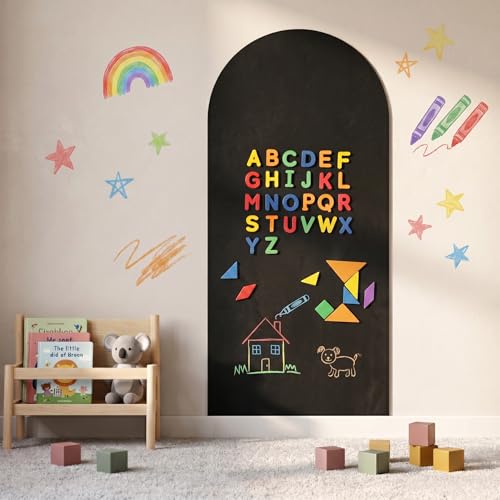 Black 18x40 Magnetic Wall Chalkboard Decal with 26 Letter Magnets - Strong Adhesive, Anti-Peel Kids Playroom & Classroom Decor