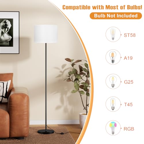Ambimall Modern Floor Lamp with White Shade & Foot Pedal Switch, 60 Inches, Black Pole, No Bulb