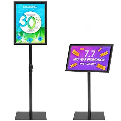 Adjustable Sign Stand Holder, 11 x 17 Inch Poster Stand with More Stable Heavy Duty Metal Base, Floor Standing Outdoor Indoor Display Holder, Adjustable Angles, Cool Black