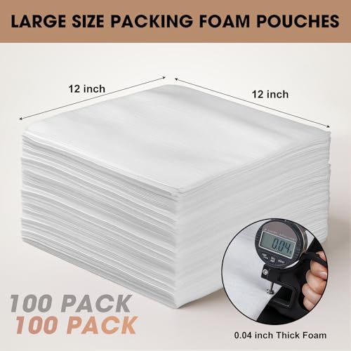 100 Pack Dish Packing Supplies for Moving, 12x12 Inch Cushion Foam
