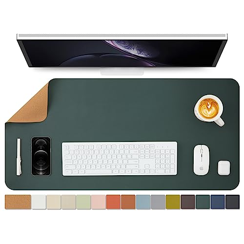 HOMIEAZICOZI Dark Green Cork Dual-Sided Desk Mat 36x17 Inches for Office & Home