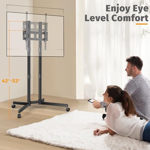 Rolling TV Stand for 32-75 Inch LCD LED 4K TVs Holds up to 99 lbs, Outdoor TV Stand, Mobile TV Stand with Wheels, Height Adjustable, ¡¾10¡Æ Tilt TV Cart, Max VESA 400x400mm, Black