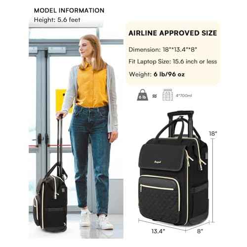 Rolling Backpack for Women, Travel Rolling Laptop Backpack with Wheels, Vertical & Horizontal Storage 2 In 1, Flip-Top Design, Water-Resistant Overnight College Underseat Carry on Luggage