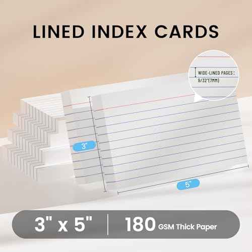 Index Cards 3x5 Inch, 300sheets, Flash Cards,Ruled Lined White Note Cards Paper For Studying, Schools Supplies, College, Office And Home Organization, Note Taking Supplies